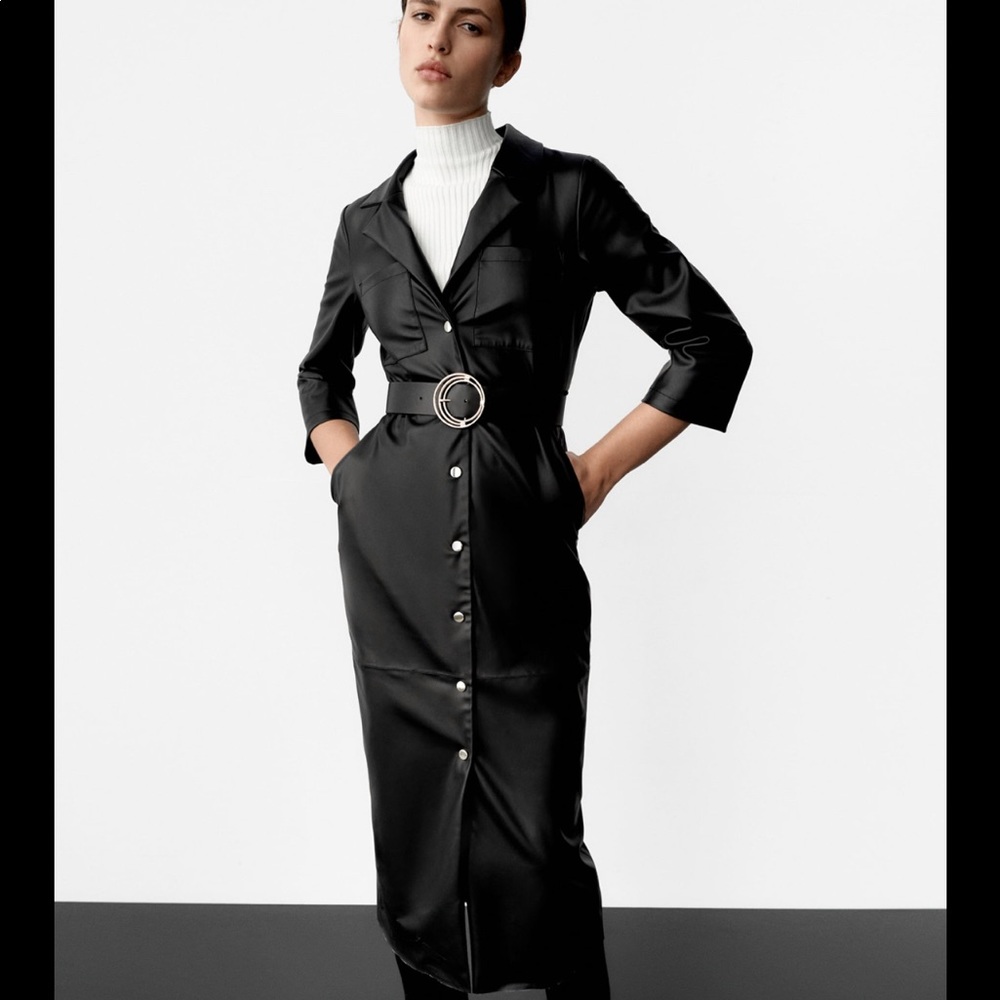 (❌SOLD) ZARA Faux Leather Shirtdress Coat with Belt
